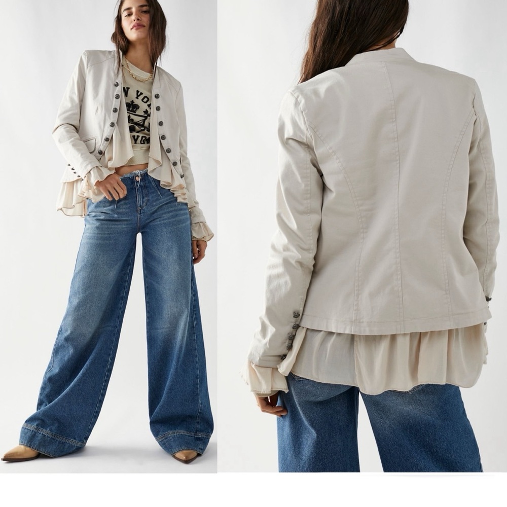 NWT Free People Ruffles Romance Military Jacket in Natural (S)